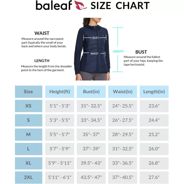 imageBALEAF Womens Running Winter Jacket with Hood Warm Lightweight Insulated Hybrid Jackets Puffer Zip Pockets Hiking SkiingNavy Blue