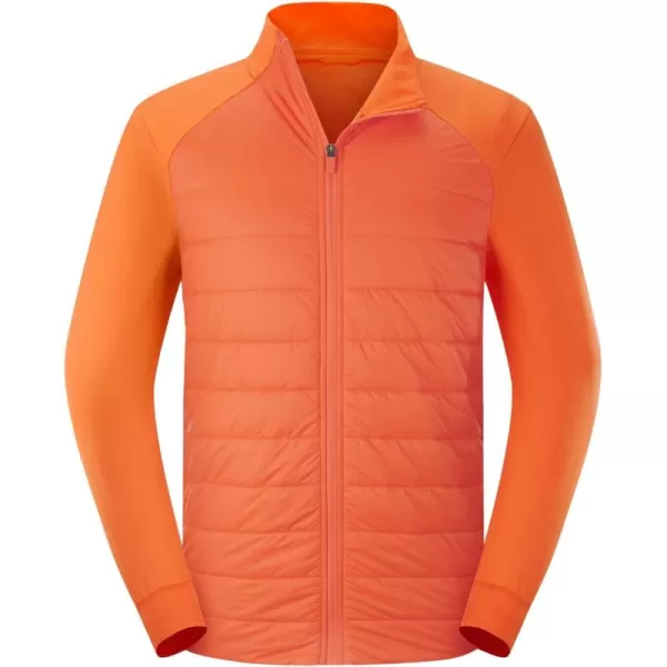 imageBALEAF Mens Insulated Warm Jacket Thermal Hybrid Hiking Mid Layer Full Zip Jackets Stand Collar Runing OutdoorMetric Orange