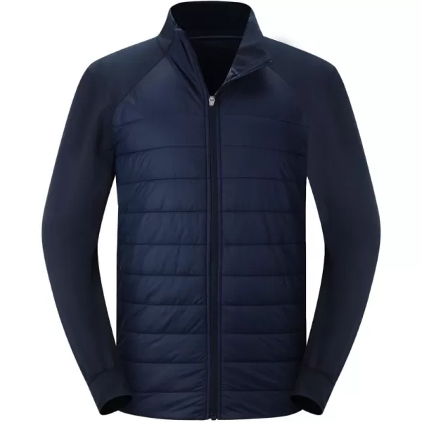 imageBALEAF Mens Insulated Warm Jacket Thermal Hybrid Hiking Mid Layer Full Zip Jackets Stand Collar Runing OutdoorNavy Blue