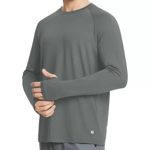 imageBALEAF Mens Long Sleeve Running Shirts Sun Protection UV UPF 50 T Shirts Workout Athletic Gym Quick Dry Zip PocketGrey