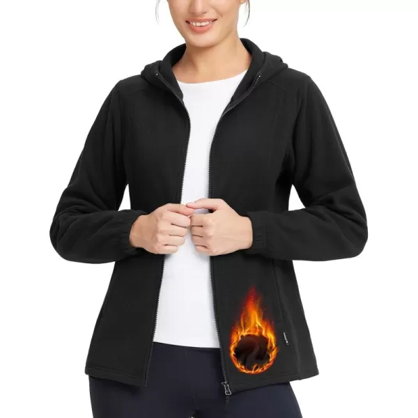 imageBALEAF Womens Fleece Jacket Full Zip Hooded Thermal Polar Fleece with Pockets Lightweight Soft Winter JacketsBlack