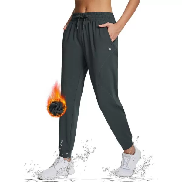 imageBALEAF Womens Fleece Lined Pants Joggers WaterResistant Zipper Pocket Thermal Sweatpants Winter Running Hiking JoggingGrey