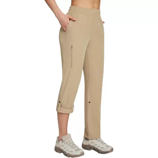 imageBALEAF Womens Hiking Water Resistant Pants UPF Roll Up Convertible Capri Pant Quick Dry Zipper Pockets Travel FishingKhaki