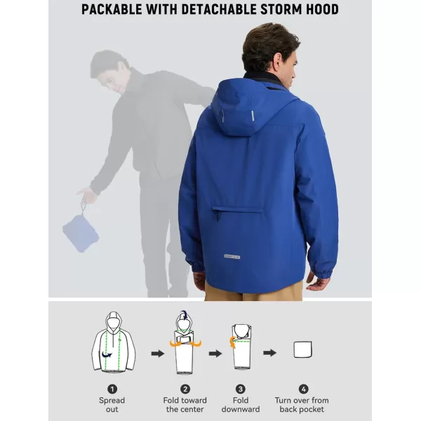 imageBALEAF Mens Rain Jacket 3 In 1 Winter Ski Waterproof Windbreaker Hooded Reflective Packable with Polar Fleece JacketBlue