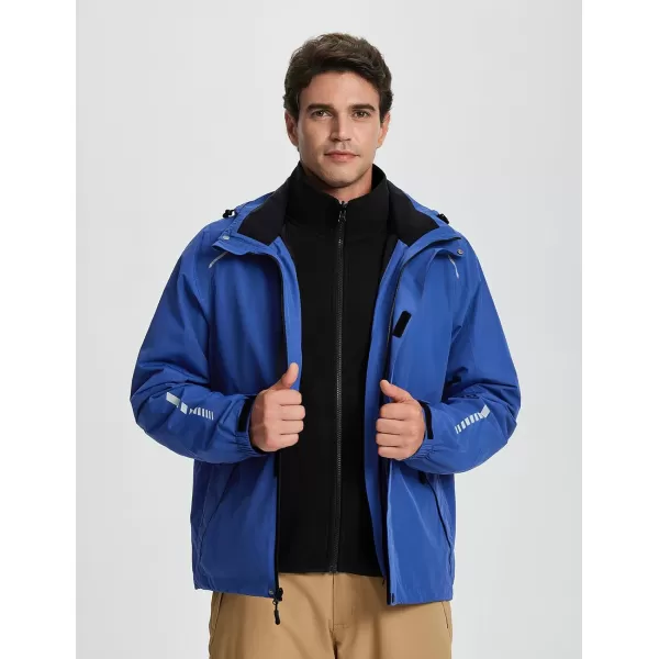 imageBALEAF Mens Rain Jacket 3 In 1 Winter Ski Waterproof Windbreaker Hooded Reflective Packable with Polar Fleece JacketBlue