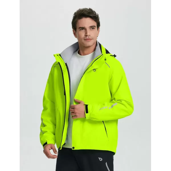 imageBALEAF Mens Rain Jacket 3 In 1 Winter Ski Waterproof Windbreaker Hooded Reflective Packable with Polar Fleece JacketGreen