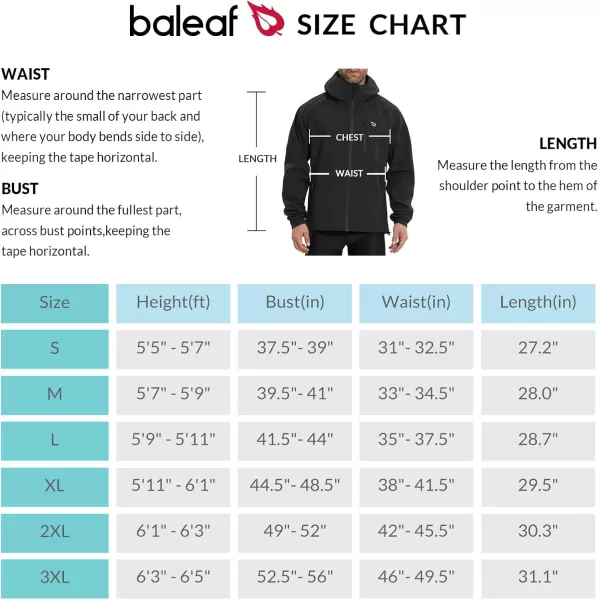 imageBALEAF Mens Rain Jacket Waterproof Running Cycling Windbreaker Golf Hiking Gear Hood Packable ReflectiveBlack