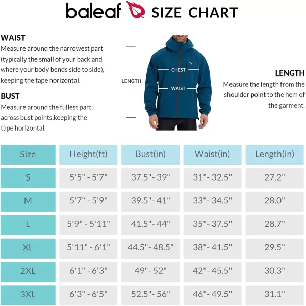 imageBALEAF Mens Rain Jacket Waterproof Running Cycling Windbreaker Golf Hiking Gear Hood Packable ReflectiveBlue