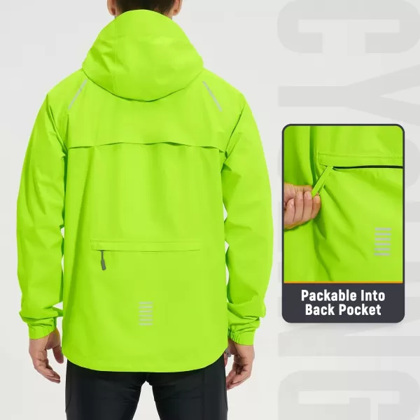 imageBALEAF Mens Rain Jacket Waterproof Running Cycling Windbreaker Golf Hiking Gear Hood Packable ReflectiveFluorescent Green