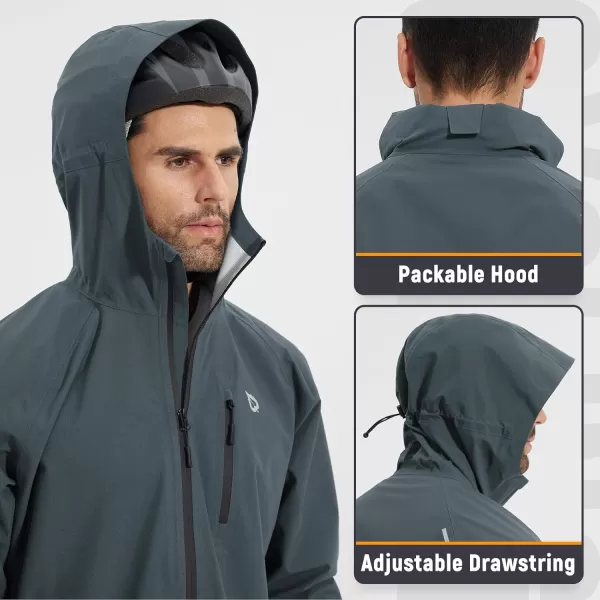 imageBALEAF Mens Rain Jacket Waterproof Running Cycling Windbreaker Golf Hiking Gear Hood Packable ReflectiveGrey