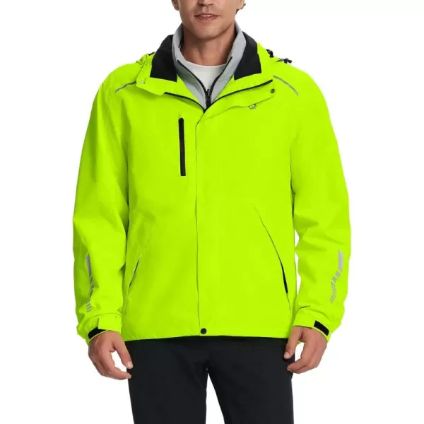 imageBALEAF Mens Rain Jacket 3 In 1 Winter Ski Waterproof Windbreaker Hooded Reflective Packable with Polar Fleece JacketGreen