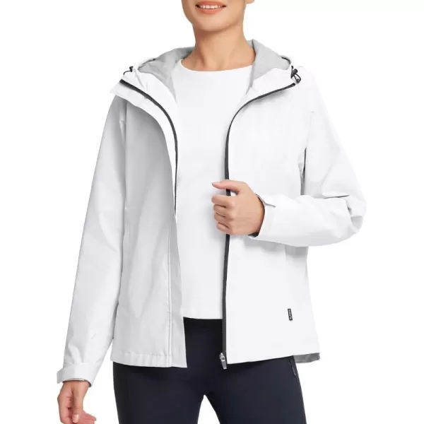 imageBALEAF Womens Rain Jacket Waterproof Lightweight Hooded Windbreaker Hiking Traveling Outdoor RaincoatWhite