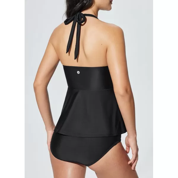 imageBALEAF Womens One Piece Swimsuits 2024 V Neck Halter Tummy Control Flattering Push Up Bathing Suits Full Coverage SwimwearBlack