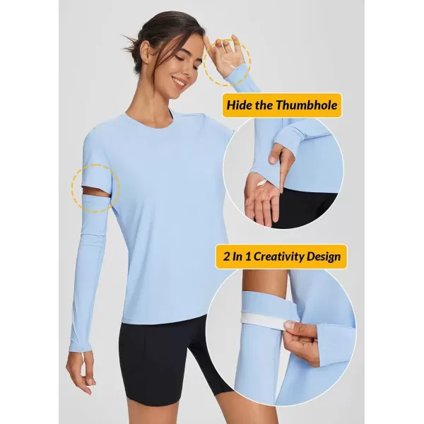 imageBALEAF Womens Sundur UPF 50 Short Shirt Arm Sleeve SPF Rash Guard Shirts Hiking Fishing Lightweight Tee TopsLight Blue