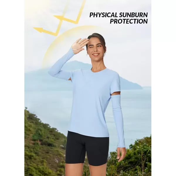 imageBALEAF Womens Sundur UPF 50 Short Shirt Arm Sleeve SPF Rash Guard Shirts Hiking Fishing Lightweight Tee TopsLight Blue