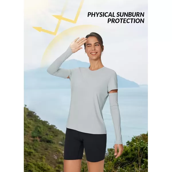 imageBALEAF Womens Sundur UPF 50 Short Shirt Arm Sleeve SPF Rash Guard Shirts Hiking Fishing Lightweight Tee TopsLight Gray