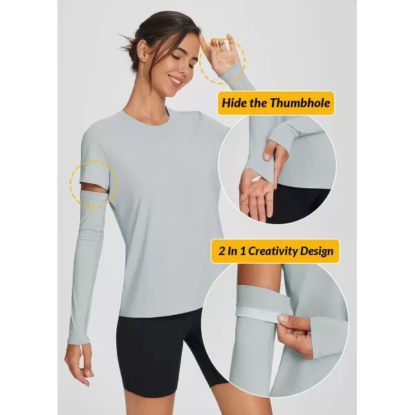 imageBALEAF Womens Sundur UPF 50 Short Shirt Arm Sleeve SPF Rash Guard Shirts Hiking Fishing Lightweight Tee TopsLight Gray