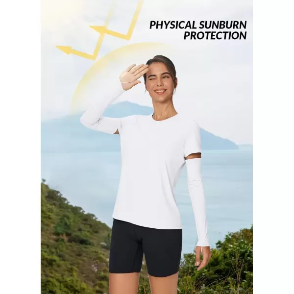 imageBALEAF Womens Sundur UPF 50 Short Shirt Arm Sleeve SPF Rash Guard Shirts Hiking Fishing Lightweight Tee TopsWhite