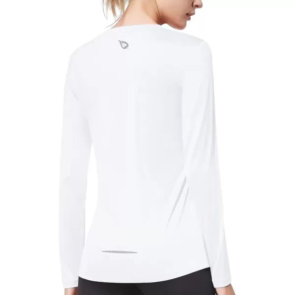 imageBALEAF Long Sleeve Workout Tops for Women Running Athletic Shirts Active Quick Dry Lightweight Moisture WickingAwhite