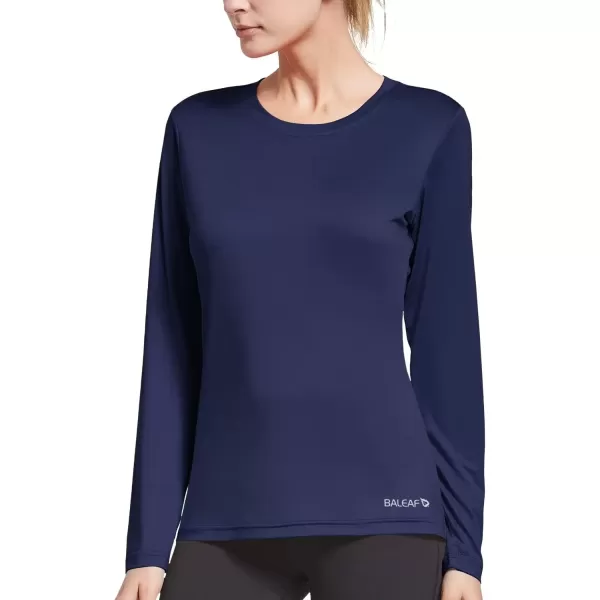 imageBALEAF Long Sleeve Workout Tops for Women Running Athletic Shirts Active Quick Dry Lightweight Moisture WickingNavy