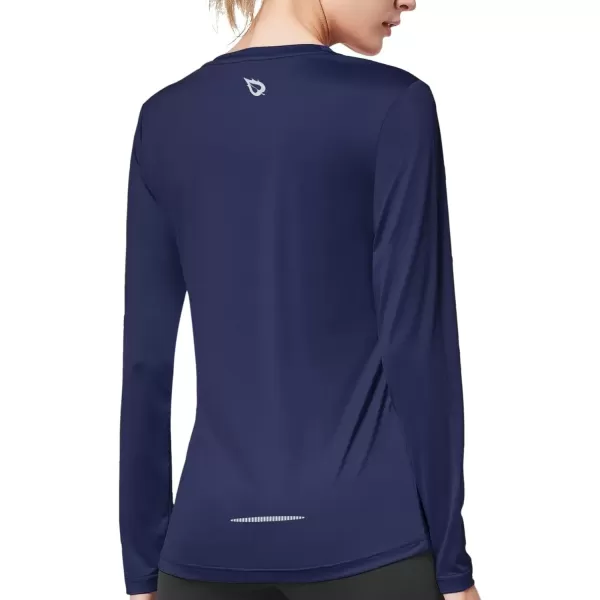 imageBALEAF Long Sleeve Workout Tops for Women Running Athletic Shirts Active Quick Dry Lightweight Moisture WickingNavy