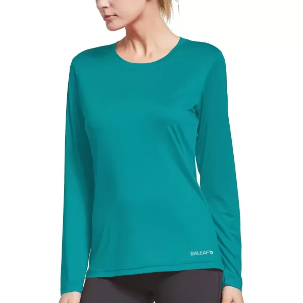 imageBALEAF Long Sleeve Workout Tops for Women Running Athletic Shirts Active Quick Dry Lightweight Moisture WickingTeal