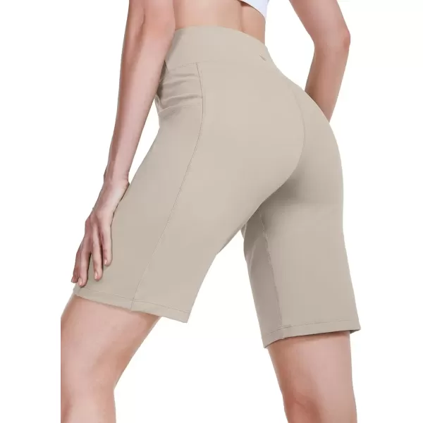 imageBALEAF Womens 10quot Bermuda Shorts Long Athletic Workout Knee Length High Waisted Yoga Running Shorts with 3 PocketsLight Khaki