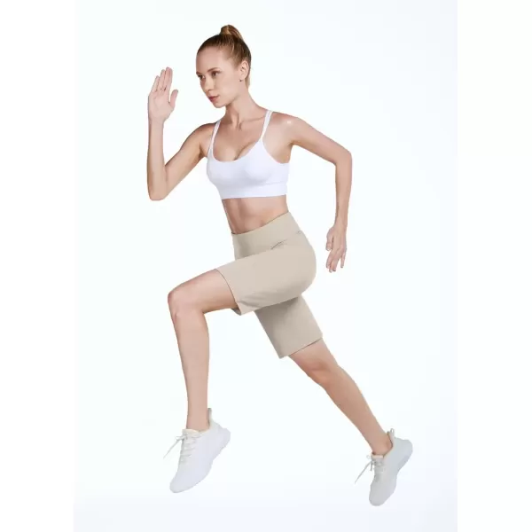 imageBALEAF Womens 10quot Bermuda Shorts Long Athletic Workout Knee Length High Waisted Yoga Running Shorts with 3 PocketsLight Khaki