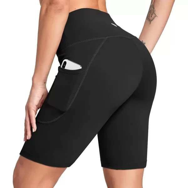 imageBALEAF Womens 6quot8quot High Waisted Biker Shorts with Pockets for Gym Workout Yoga Running AthleticBlack