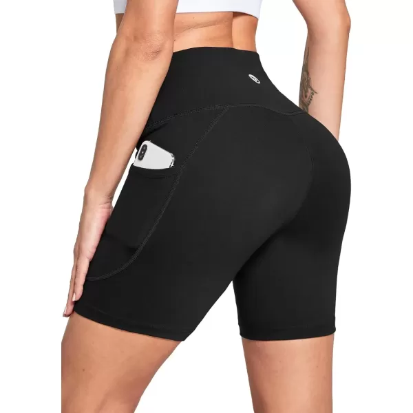 imageBALEAF Womens 6quot8quot High Waisted Biker Shorts with Pockets for Gym Workout Yoga Running AthleticBlack