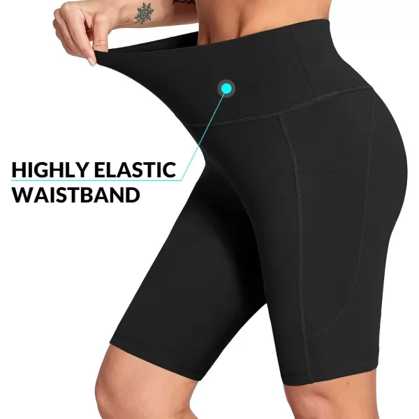 imageBALEAF Womens 6quot8quot High Waisted Biker Shorts with Pockets for Gym Workout Yoga Running AthleticBlack