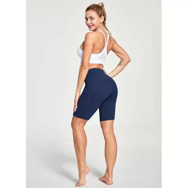 imageBALEAF Womens 6quot8quot High Waisted Biker Shorts with Pockets for Gym Workout Yoga Running AthleticDark Blue