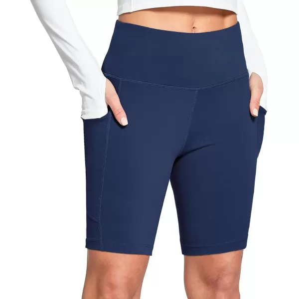 imageBALEAF Womens 6quot8quot High Waisted Biker Shorts with Pockets for Gym Workout Yoga Running AthleticDark Blue