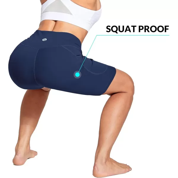 imageBALEAF Womens 6quot8quot High Waisted Biker Shorts with Pockets for Gym Workout Yoga Running AthleticDark Blue