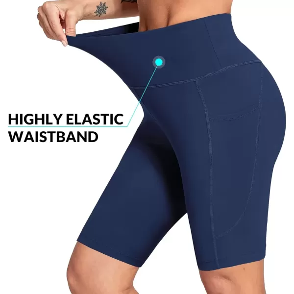 imageBALEAF Womens 6quot8quot High Waisted Biker Shorts with Pockets for Gym Workout Yoga Running AthleticDark Blue
