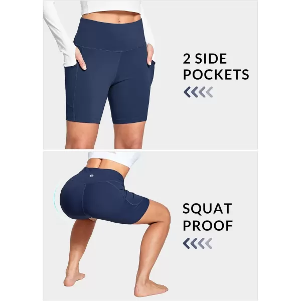 imageBALEAF Womens 6quot8quot High Waisted Biker Shorts with Pockets for Gym Workout Yoga Running AthleticDark Blue