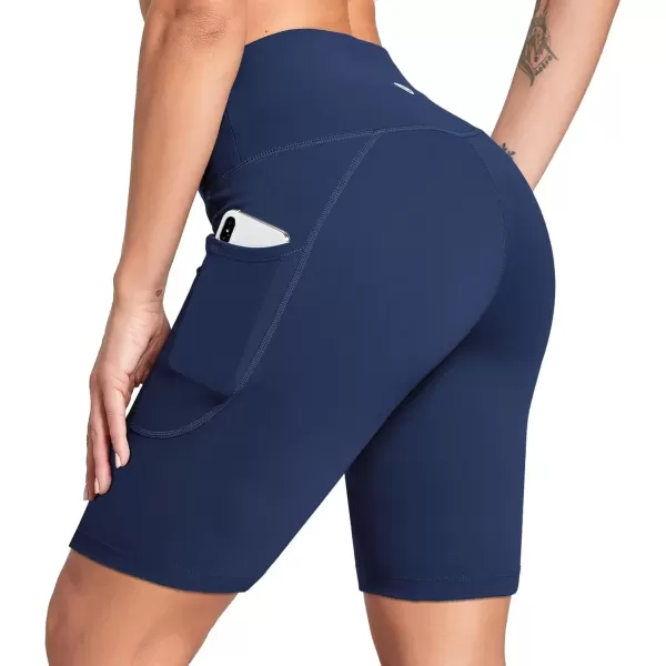 imageBALEAF Womens 6quot8quot High Waisted Biker Shorts with Pockets for Gym Workout Yoga Running AthleticDark Blue