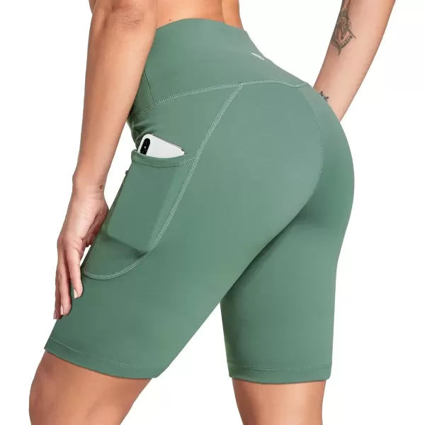 imageBALEAF Womens 6quot8quot High Waisted Biker Shorts with Pockets for Gym Workout Yoga Running AthleticGreen