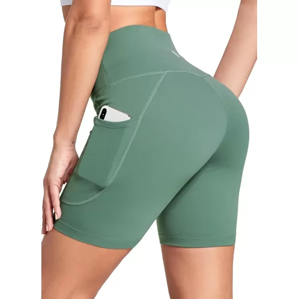 imageBALEAF Womens 6quot8quot High Waisted Biker Shorts with Pockets for Gym Workout Yoga Running AthleticGreen