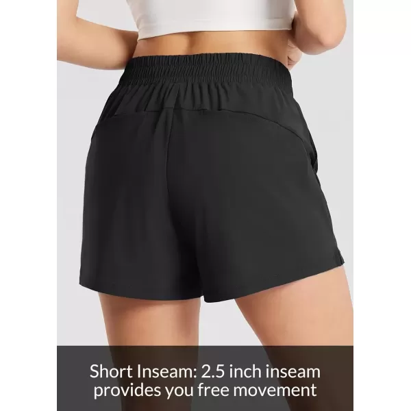 imageBALEAF Womens High Waist Running Shorts 25quot Athletic Workout Quick Dry Lightweight Sport Gym Shorts with Pockets SummerBlack