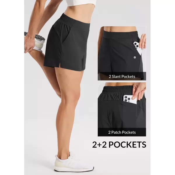 imageBALEAF Womens High Waist Running Shorts 25quot Athletic Workout Quick Dry Lightweight Sport Gym Shorts with Pockets SummerBlack