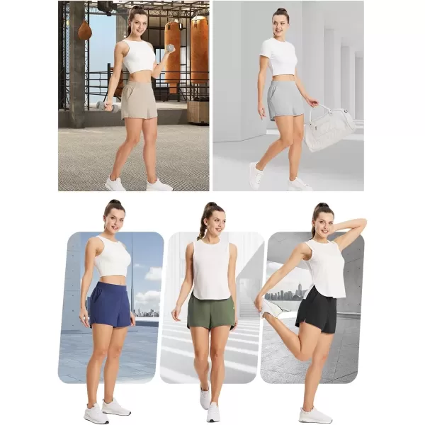 imageBALEAF Womens High Waist Running Shorts 25quot Athletic Workout Quick Dry Lightweight Sport Gym Shorts with Pockets SummerBlack