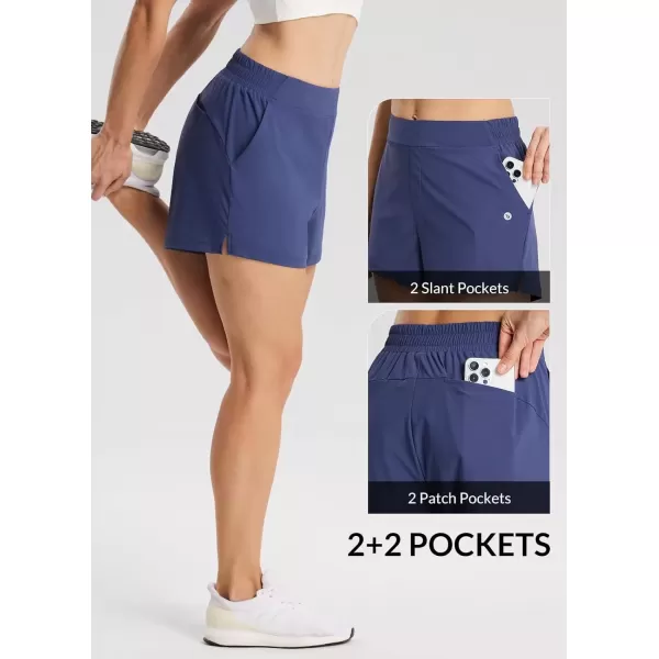 imageBALEAF Womens High Waist Running Shorts 25quot Athletic Workout Quick Dry Lightweight Sport Gym Shorts with Pockets SummerBlue