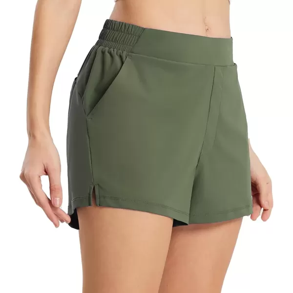 imageBALEAF Womens High Waist Running Shorts 25quot Athletic Workout Quick Dry Lightweight Sport Gym Shorts with Pockets SummerGreen