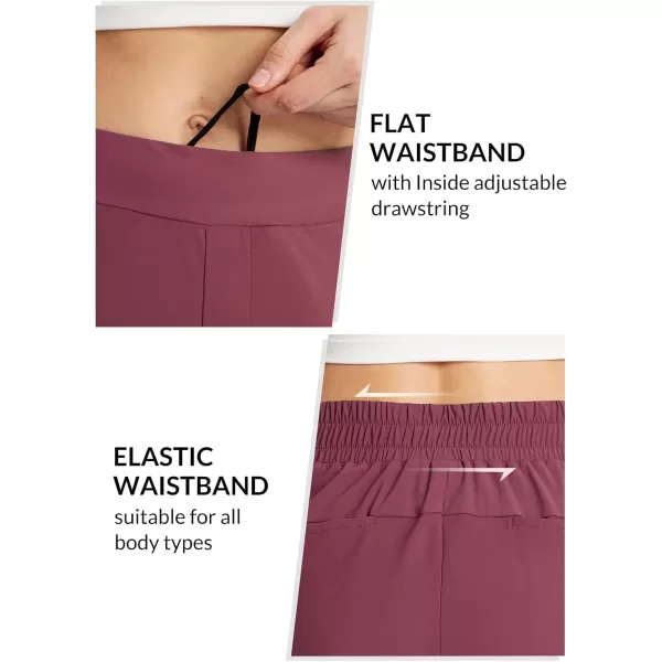 imageBALEAF Womens High Waist Running Shorts 25quot Athletic Workout Quick Dry Lightweight Sport Gym Shorts with Pockets SummerWine Red