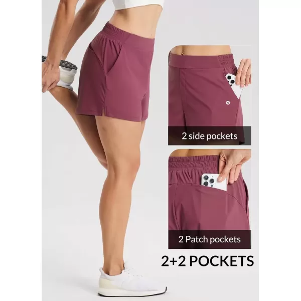 imageBALEAF Womens High Waist Running Shorts 25quot Athletic Workout Quick Dry Lightweight Sport Gym Shorts with Pockets SummerWine Red