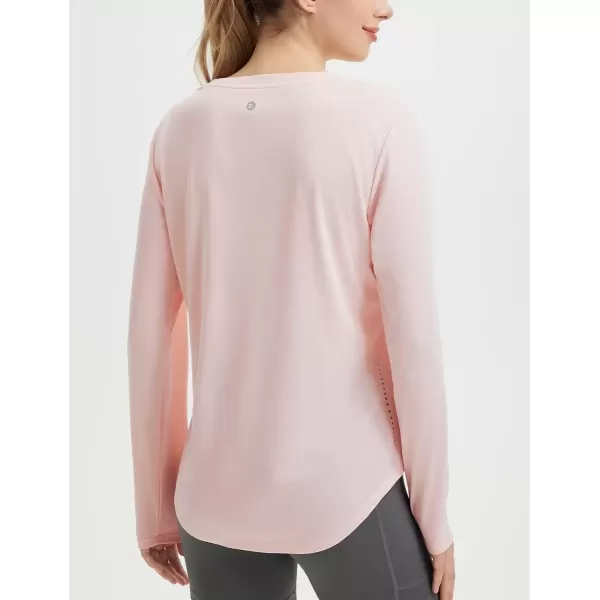 imageBALEAF Womens Long Sleeve Workout Shirts Running Hiking Gym Tops for Women Lightweight UPF50 Quick Dry ThumbholesLight Pink