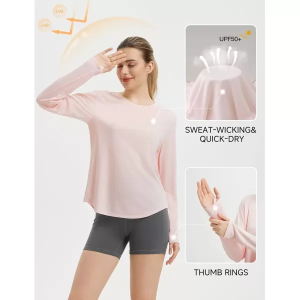 imageBALEAF Womens Long Sleeve Workout Shirts Running Hiking Gym Tops for Women Lightweight UPF50 Quick Dry ThumbholesLight Pink