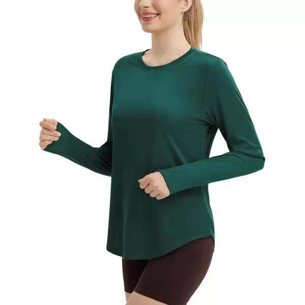 imageBALEAF Womens Long Sleeve Workout Shirts Running Hiking Gym Tops for Women Lightweight UPF50 Quick Dry ThumbholesTeal