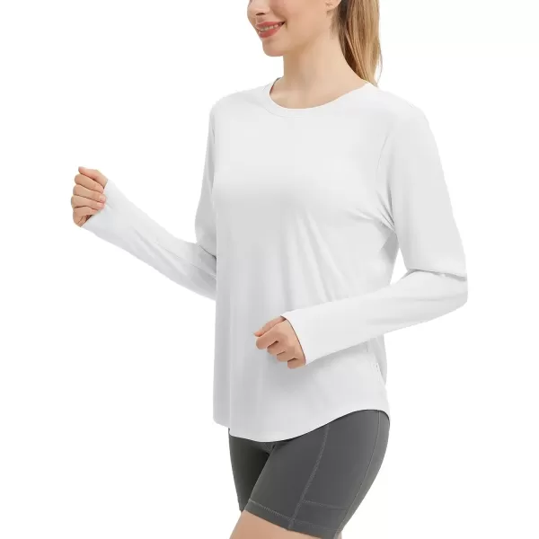 imageBALEAF Womens Long Sleeve Workout Shirts Running Hiking Gym Tops for Women Lightweight UPF50 Quick Dry ThumbholesUltra White